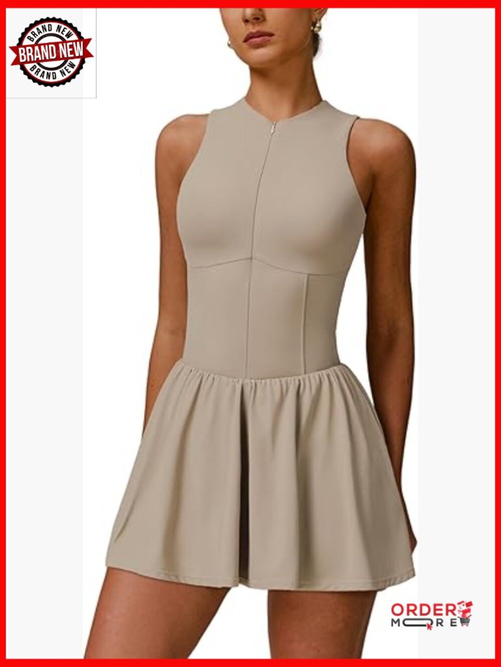 Sleeveless High Neck Ruffle A-line Tennis Dress with Built-in Shorts Active